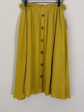 Tulip B Button-Front Midi Skirt with Ruffled Waistband-L